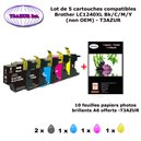 5 cartouches compatibles LC1240 XL pour Brother DCP J525W, J625DW, J725DW, J925DW +10f A6 brillantes -T3AZUR