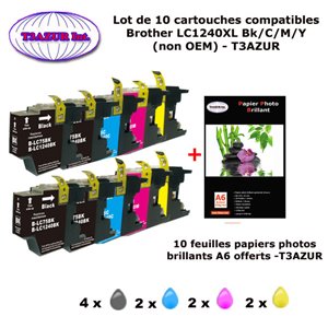 10 cartouches compatibles LC1240 XL pour Brother MFC J430W J5910DW J625DW J6510DW J6710DW J6910DW J825DW+10f A6 brillantes -T3AZ