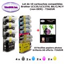 10 cartouches compatibles LC127 LC125 XL pour Brother DCP J4110DW MFC J4410DW J4510DW J4610DW J4710DW +10f PP A6 -T3AZUR