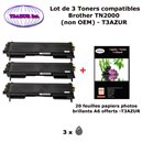 3 Toners compatibles TN2000, TN2005 pour imprimante Brother DCP 7010, 7010L, 7020, 7025+ 10f A6 brillants - T3AZUR 