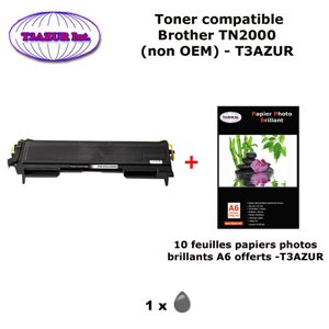 Toner compatible TN2000, TN2005 pour imprimante Brother DCP 7010, 7010L, 7020, 7025+ 10f A6 brillants - T3AZUR 