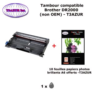 Tambour compatible DR2000 pour imprimante Brother FAX 2820, 2825, 2920+ 10f A6 brillants - T3AZUR 