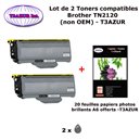 2 Toners compatibles TN2120 pour imprimante Brother DCP 7030, 7040, 7045N + 20f A6 brillants - T3AZUR 
