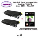 2 Toners compatibles TN3170 pour imprimante Brother DCP 8060, 8065DN, MFC 8460N, 8860DN, 8870DW +20f A6 brillants - T3AZUR 