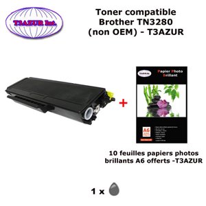 Toner compatible TN3280 pour imprimante Brother HL 5340D, 5350DN, 5370DW, 5380DN +10f A6 brillants - T3AZUR 