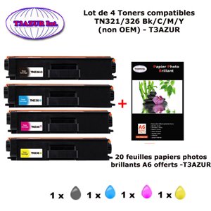 PACK 4 Toners Brother TN321,TN326 BK,C,Y,M pour imprimante Brother MFC L8600CDW , L8650CDW, L8850CDW +20f A6 brillants-T3AZUR  PACK 4 Toners Brother TN321,TN326 BK,C,Y,M pour imprimante Brother MFC L8600CDW , L8650CDW, L8850CDW +20f A6 brillants-T3AZUR
