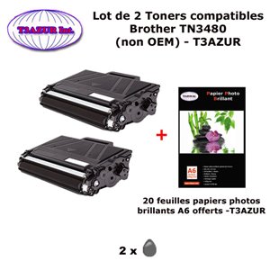 Pack 2 Toners compatibles TN348 pour imprimante Brother DCP L5500, L5500DN, L6600, L6600DW+ 20f A6 brillants - T3AZUR  Pack 2 Toners compatibles TN348 pour imprimante Brother DCP L5500, L5500DN, L6600, L6600DW+ 20f A6 brillants - T3AZUR