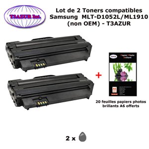 Pack 2 Toners génériques MLT-D1052L pour imprimante Samsung ML 1910, 1915, 2525, 2525W, 2540, 2540R +10f A6 brillantes - T3AZUR Pack 2 Toners génériques MLT-D1052L pour imprimante Samsung ML 1910, 1915, 2525, 2525W, 2540, 2540R +10f A6 brillantes - T3AZUR