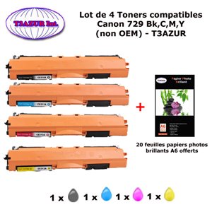 4 Toners génériques Canon CRG729 Bk,C,M,Y pour imprimante Canon i-Sensys LBP7010C, LBP7018C+20f PPA6 -T3AZUR 4 Toners génériques Canon CRG729 Bk,C,M,Y pour imprimante Canon i-Sensys LBP7010C, LBP7018C+20f PPA6 -T3AZUR