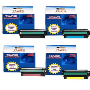 T3AZUR - Lot de 4 Toners/Lasers génériques HP CE250A / CE251A / CE252A / CE253A