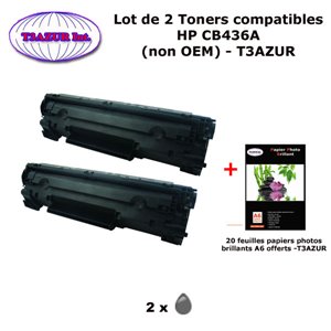 2 Toners génériques HP CB436A , HP 36A pour imprimante HP LaserJet M1120 mfp M1120n+20f papiers photos A6 -T3AZUR