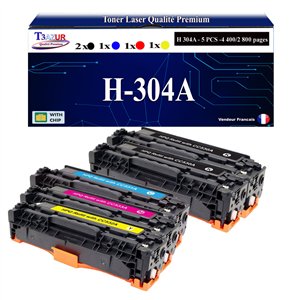 5 Toners génériques HP CC530,1,2,3A ,HP 304A pour HP CP 2020 , 2025, 2025N + 10f papiers photos A6 -T3AZUR
