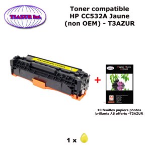 Toner générique HP CC532A ,HP 304A pour HP CM 2320, 2320 mfp  Jaune+ 10f papiers photos A6 -T3AZUR