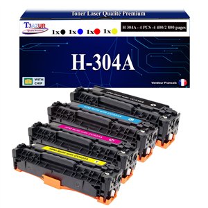 4 Toners génériques HP CC530,1,2,3A ,HP 304A pour HP CM 2320, 2320 mfp + 10f papiers photos A6 -T3AZUR