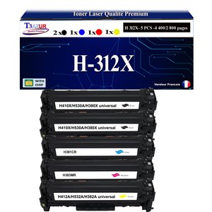 5 Toners génériques HP CF380A, CF381A, CF382A, CF383A, HP 312X +20f papiers photos A6 -T3AZUR