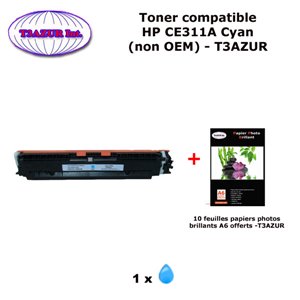 Toner générique HP CE311A ,HP 126A pour HP LaserJet Pro 100 MFP M175nw CP1025 M275 TopShot Cyan+10f papiers photos A6 -T3AZUR