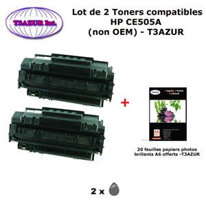 2 Toners génériques HP CE505A ,HP 05A pour  HP LaserJet P 2030 2035 2050 2055+20f papiers photos A6 -T3AZUR