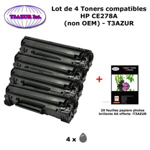 4 Toners génériques HP 78A, CE278A pour HP LaserJet Pro M1536, M1536dnf + 20f papiers photos A6 -T3AZUR