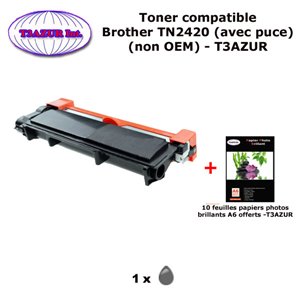 Toner compatible Brother TN2420 pour Brother DCP L2510D, L2530DW, L2550DN (avec puce)-3000 pages-10f A6 brillantes-T3AZUR