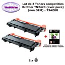 2 Toners compatibles Brother TN2420 pour Brother DCP L2510D, L2530DW, L2550DN (avec puce)-3000 pages-10f A6 brillantes-T3AZUR