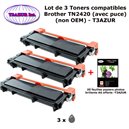 3 Toners compatibles Brother TN2420 pour Brother DCP L2510D, L2530DW, L2550DN (avec puce)-3000 pages-10f A6 brillantes-T3AZUR