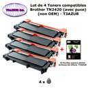 4 Toners compatibles Brother TN2420 pour Brother MFC L2730DW, L2750D, L2750DW (avec puce)-3000 pages-10f PPA6-T3AZUR