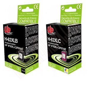 Uprint - Lot de 2 Cartouches compatibles HP n°62 XL (Noire+Couleur)
