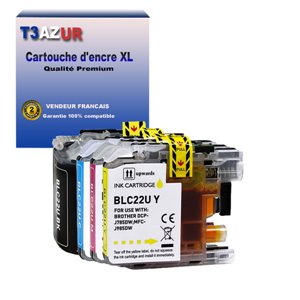 T3AZUR - 4x Cartouche compatible avec Brother DCP-J785DW, MFC-J985DW, LC22U XL 