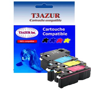 T3AZUR - Lot de 4 Toner générique pour DELL C1660 