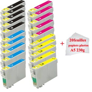 5+15 cartouches compatibles pour Epson T1291-T1294+PA5
