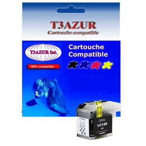 T3AZUR - Cartouche compatible Brother LC12E (LC-12EBK) Noire