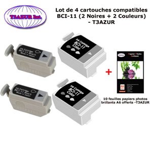 4 x Cartouches compatibles Canon BJC50, BJC50g, BJC55, BJC70, BJC80, BJ85, BN700C, BCI11 + 10f PPA6 -T3AZUR