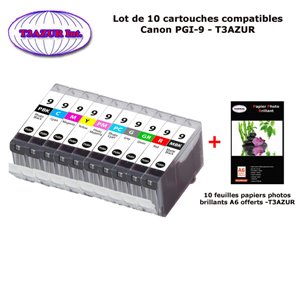 10 x Cartouches génériques Canon Pixma PRO9500, PRO9500 Mark II, PRO 9500 Mark II, PGI9 +10f PPA6 -T3AZUR 10 x Cartouches génériques Canon Pixma PRO9500, PRO9500 Mark II, PRO 9500 Mark II, PGI9 +10f PPA6 -T3AZUR