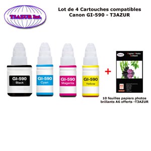 4 x Bouteilles encre compatibles Canon GI590 , GI-590, GI 590+10f PPA6 -T3AZUR 4 x Bouteilles encre compatibles Canon GI590 , GI-590, GI 590+10f PPA6 -T3AZUR