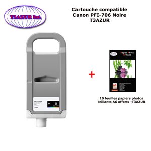 Cartouche compatible Canon iPF 8300, iPF 8300S, iPF 8400, iPF 8400S, PFI 706 Noir +10f PPA6 -T3AZUR