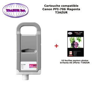 Cartouche compatible Canon  iPF 8400SE, iPF 9400, iPF 9400S, PFI706, PFI306 Magenta +10f PPA6 -T3AZUR