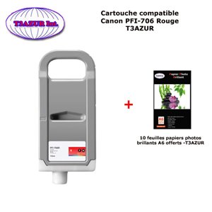 Cartouche compatible Canon iPF 8300, iPF 8300S, iPF 8400, iPF 8400S, PFI 706 Rouge +10f PPA6 -T3AZUR