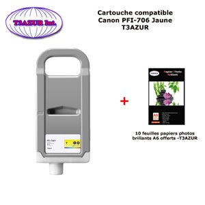 Cartouche compatible Canon  iPF 8400SE, iPF 9400, iPF 9400S, PFI706, PFI306 Jaune +10f PPA6 -T3AZUR