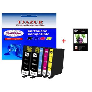 5 cartouches d'encre compatibles 34XL pour Epson WorkForce Pro WF-3720DWF+10f PPA6