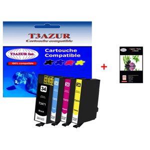 4 cartouches d'encre compatibles 34XL pour Epson WorkForce Pro  WF-3725DWF+10f PPA6