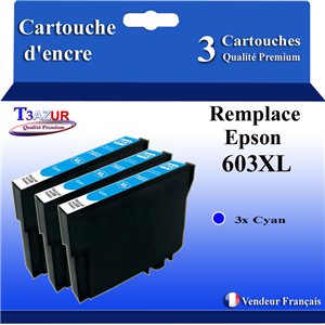 3 cartouches d'encre compatibles avec Epson 603XL Cyan 3 cartouches d'encre compatibles avec Epson 603XL Cyan