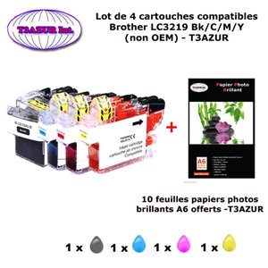 4 cartouches compatibles LC3219XLBkCMY Brother MFC-J5330DW -10f A6 brillantes -T3AZUR
