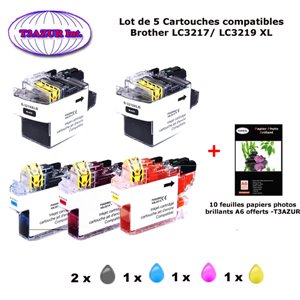 5 cartouches compatibles LC3219XLBkCMY pour Brother MFC-J6930DW -10f A6 brillantes -T3AZUR 5 cartouches compatibles LC3219XLBkCMY pour Brother MFC-J6930DW -10f A6 brillantes -T3AZUR