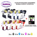 8 cartouches compatibles LC3219XLBkCMY pour Brother MFC-J5930DW -10f A6 brillantes -T3AZUR