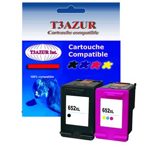 T3AZUR - Lot de 2 Cartouches compatibles pour HP 652XL