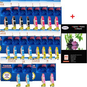 T24 - 4+16 cartouches compatibles Epson T2421 /T2422 /T2423 /T2424 /T2425 /T2426+ Pack de 20 papiers photos A6 Brillant 230gr