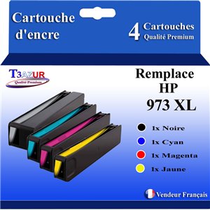 T3AZUR - 4x Cartouches compatibles avec HP PageWide Pro 452dn, 452dw, 452dwt, 477dn, 477dw, 477dwt remplace HP 973, 973X 