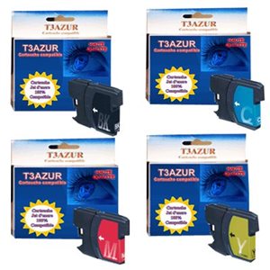 T3AZUR Lot de 4 Cartouches compatibles avec Brother LC1100 XL pour Brother DCP145C, DCP163C, DCP165C, DCP167C, DCP185C, DCP195C,