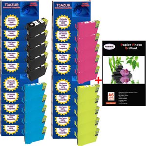  Lot de 20 cartouches compatibles Epson WF7525 / WF-7525 + Pack de 20 papiers photos A6 Brillant 230gr