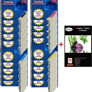 Lot de 20 cartouches compatibles Epson  T0441 / T0442 / T0443 / T0444 + Pack de 20 papiers photos A6 Brillant 230gr